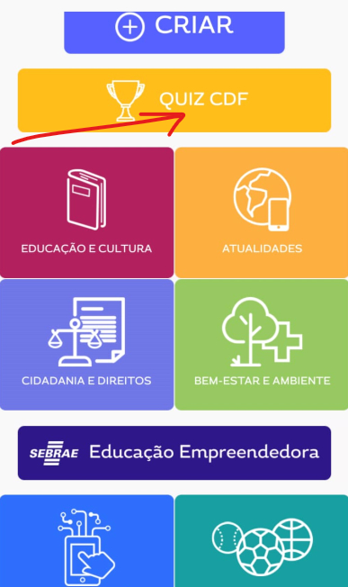 Print com as categorias do app CDF